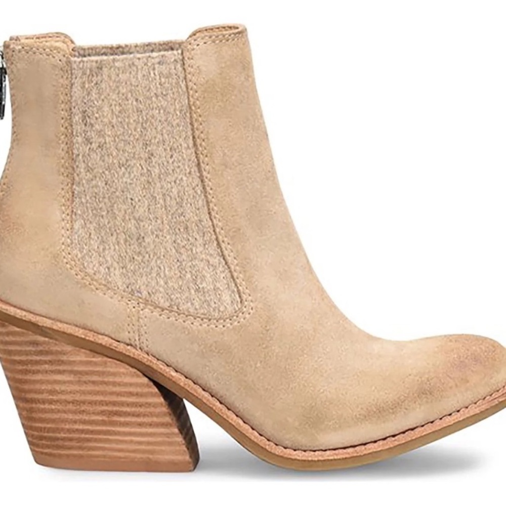 Sofft Söfft Tara Barley Suede Booties Block Heel Heathered Wool Ankle Boots Tan
